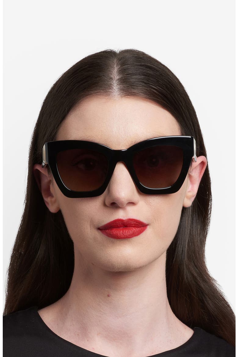 52mm Gradient Cat Eye Sunglasses, Alternate, color, BLACK MARBLE/ BROWN SF