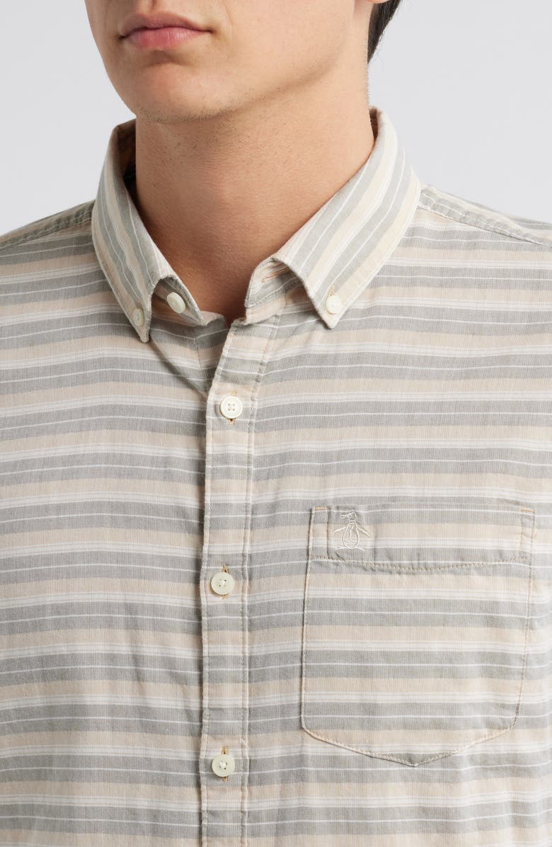 Original Penguin Horizontal Stripe Cotton Button-Up Shirt, Alternate, color,