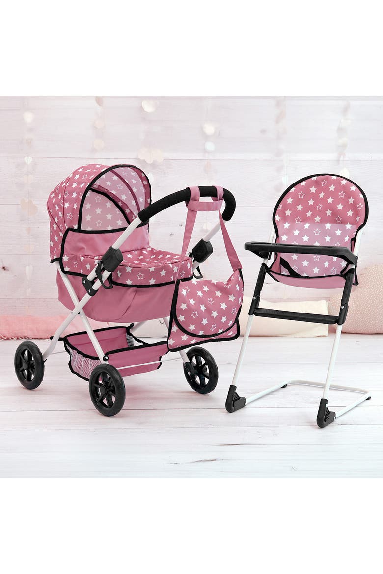 Cozy 3Piece Set Pram, Highchair & Bag For Dolls Up To 18 Inches, Alternate, color, Multicolored