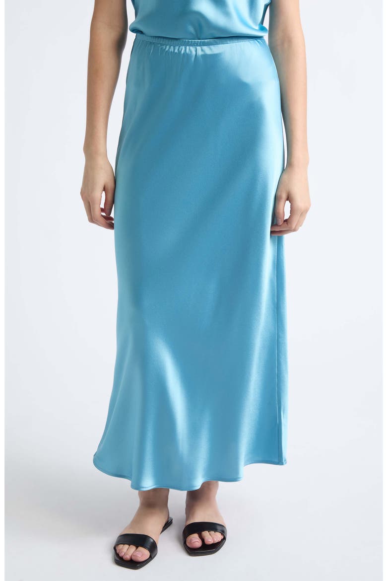 Barb Satin Midi Skirt, Main, color, SKYE