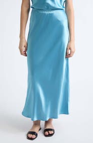 LESET Barb Satin Midi Skirt