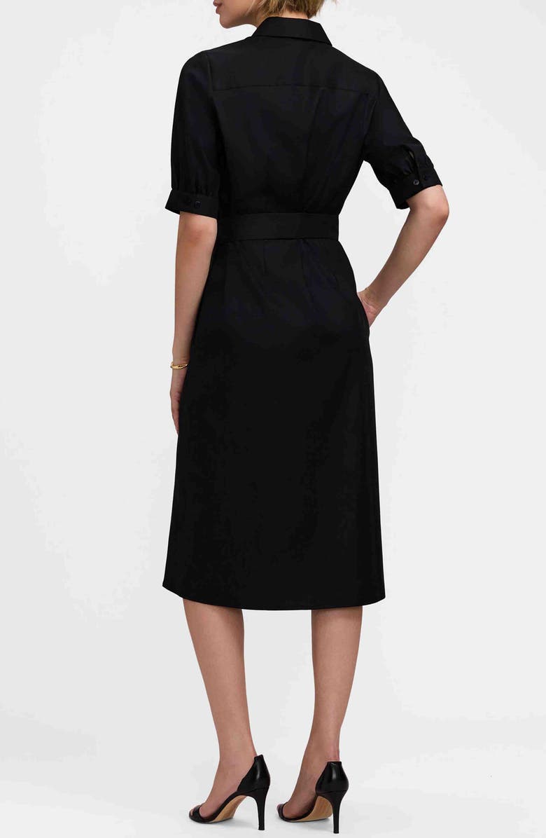 Foxcroft Esther Belted Floral Embroidered Cotton Blend Shirtdress, Alternate, color, Black/ White