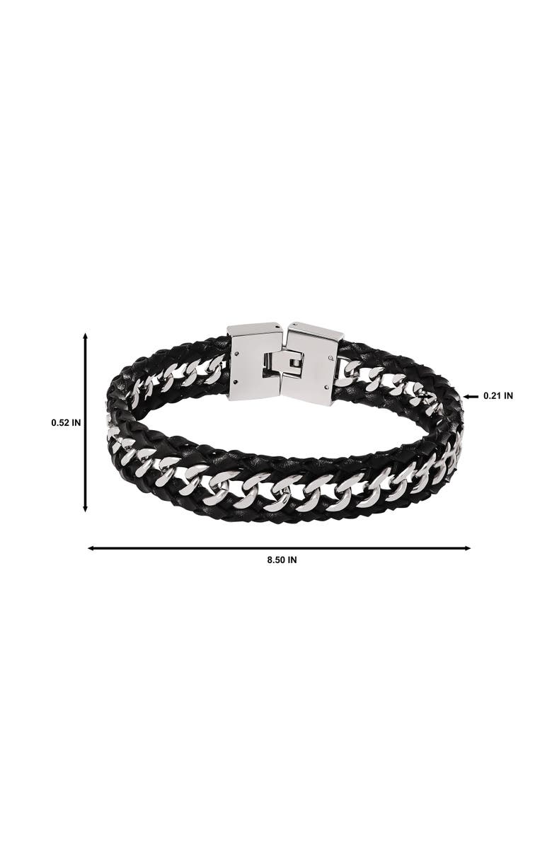 Lucky Brand Braided Leather and Chain Overlay Bracelet, Alternate, color, Silver