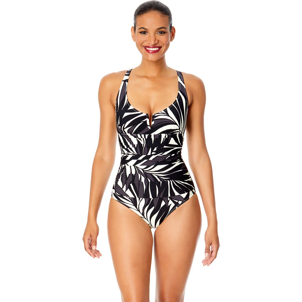 Anne Cole Palm Chic V-wire One Piece Swimsuit In Palm Chic