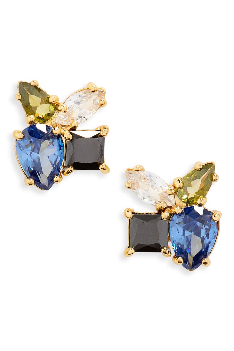 flying colors crystal cluster stud earrings, Main, color, BLUE MULTI