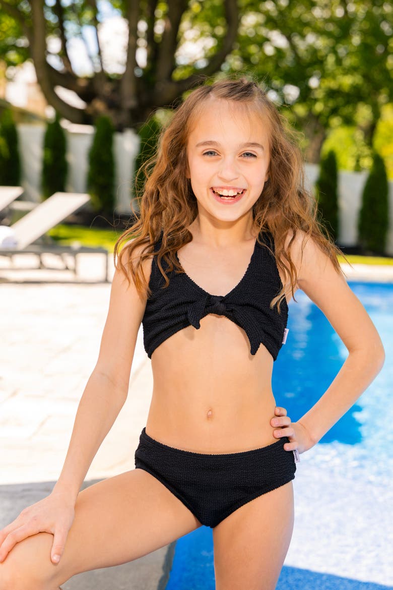 Crinkle Tie Two Piece Swimsuit, Alternate, color, Black