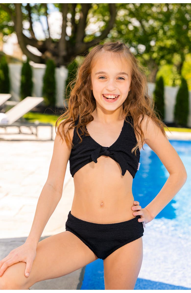 Limeapple Crinkle Tie Two Piece Swimsuit, Alternate, color, Black