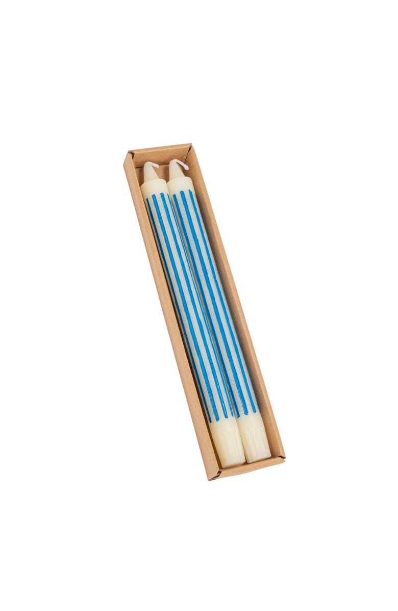 Storied Home 2-Piece Unscented Vertical-Striped Taper Candles, Main, color, Blue
