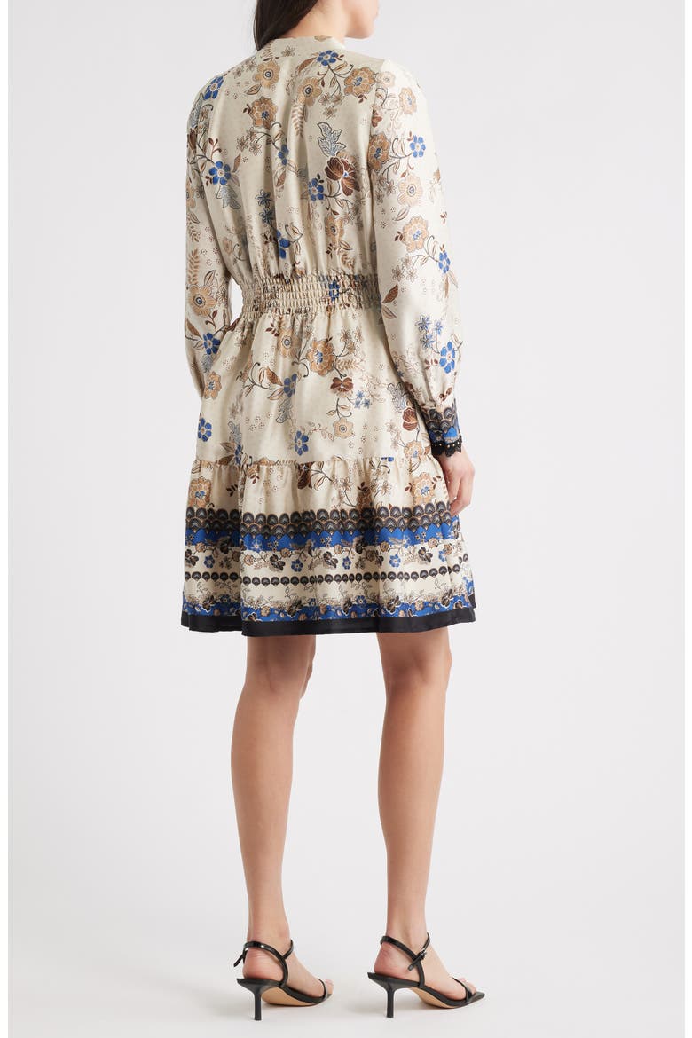 Floral Print Long Sleeve Minidress, Alternate, color, IVORY SHELL MULTI
