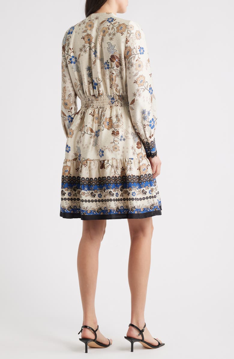 Anne Klein Floral Print Long Sleeve Minidress, Alternate, color, Ivory Shell Multi