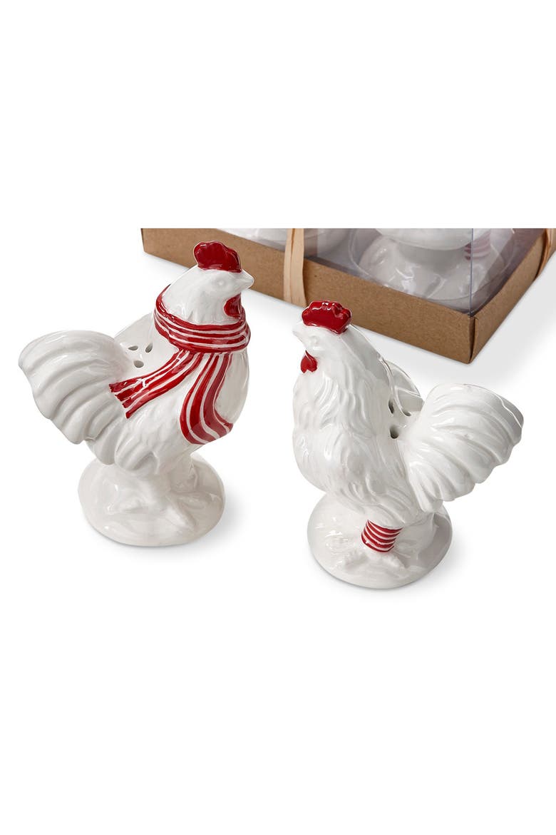 Farmhouse Christmas Chicken Shaped Salt and Pepper Shakers, Alternate, color, Multicolored