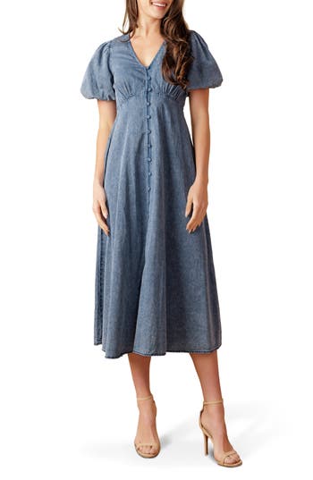 Flying Tomato Acid Wash Denim Midi Dress In Acid Blue