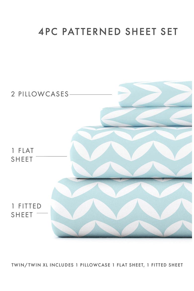 HOME SPUN Premium Ultra Soft Puffed Chevron Pattern 4-Piece Bed Sheet Set, Alternate, color, LIGHT BLUE