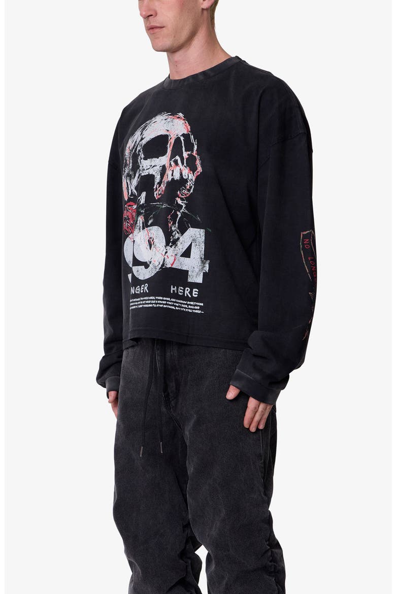 No Longer Here Oversize Long Sleeve Cotton Graphic T-Shirt, Alternate, color, BLACK