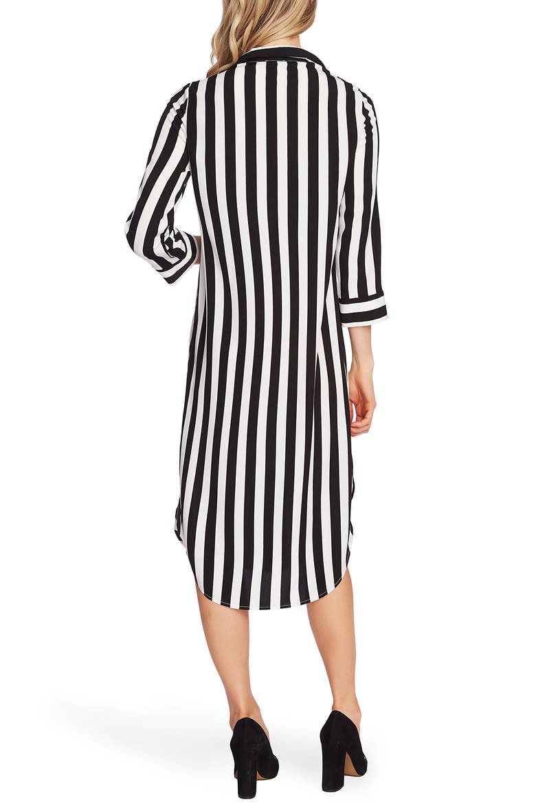 Bold Stripe Tie Front Bracelet Sleeve Shirtdress, Alternate, color, RICH BLACK