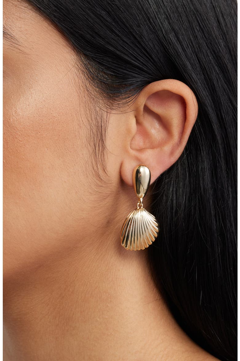 Scallop Shell Drop Earrings, Alternate, color, GOLD