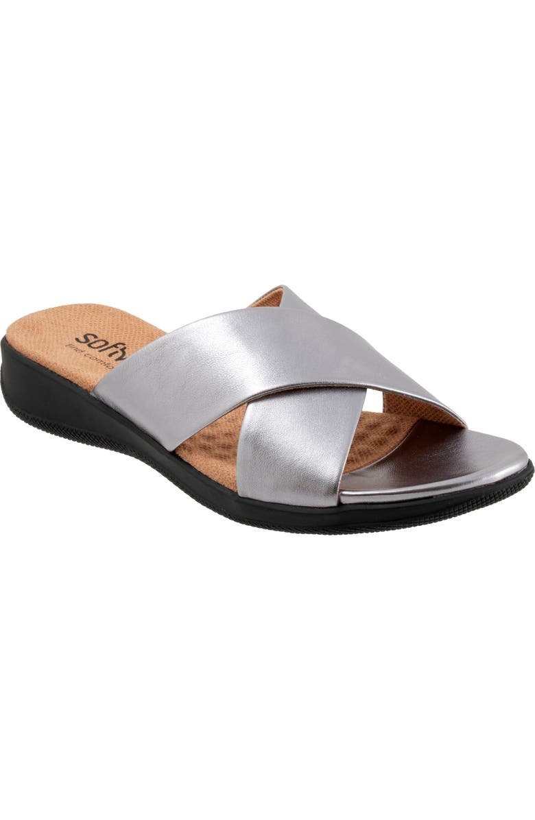 SoftWalk<sup>®</sup> 'Tillman' Leather Cross Strap Slide Sandal, Main, color, Pewter Leather