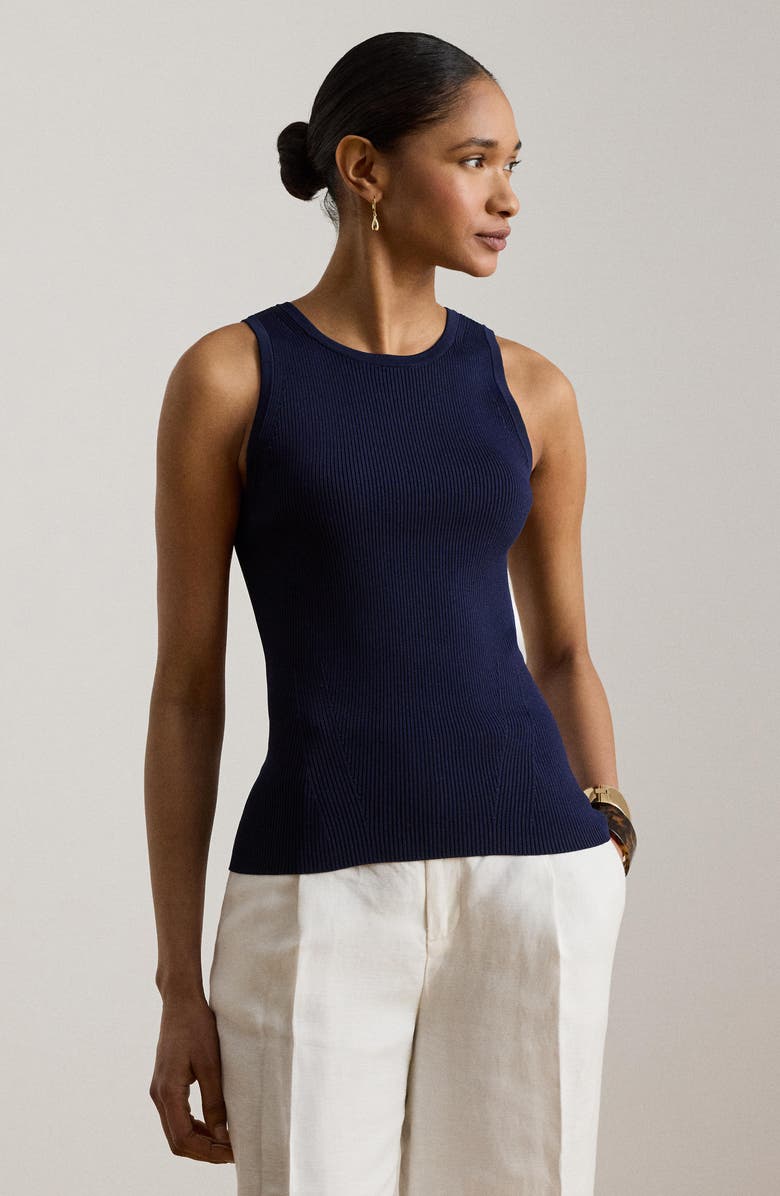 Lauren Ralph Lauren Matte Rib Sweater Tank, Alternate, color, Refined Navy Blue