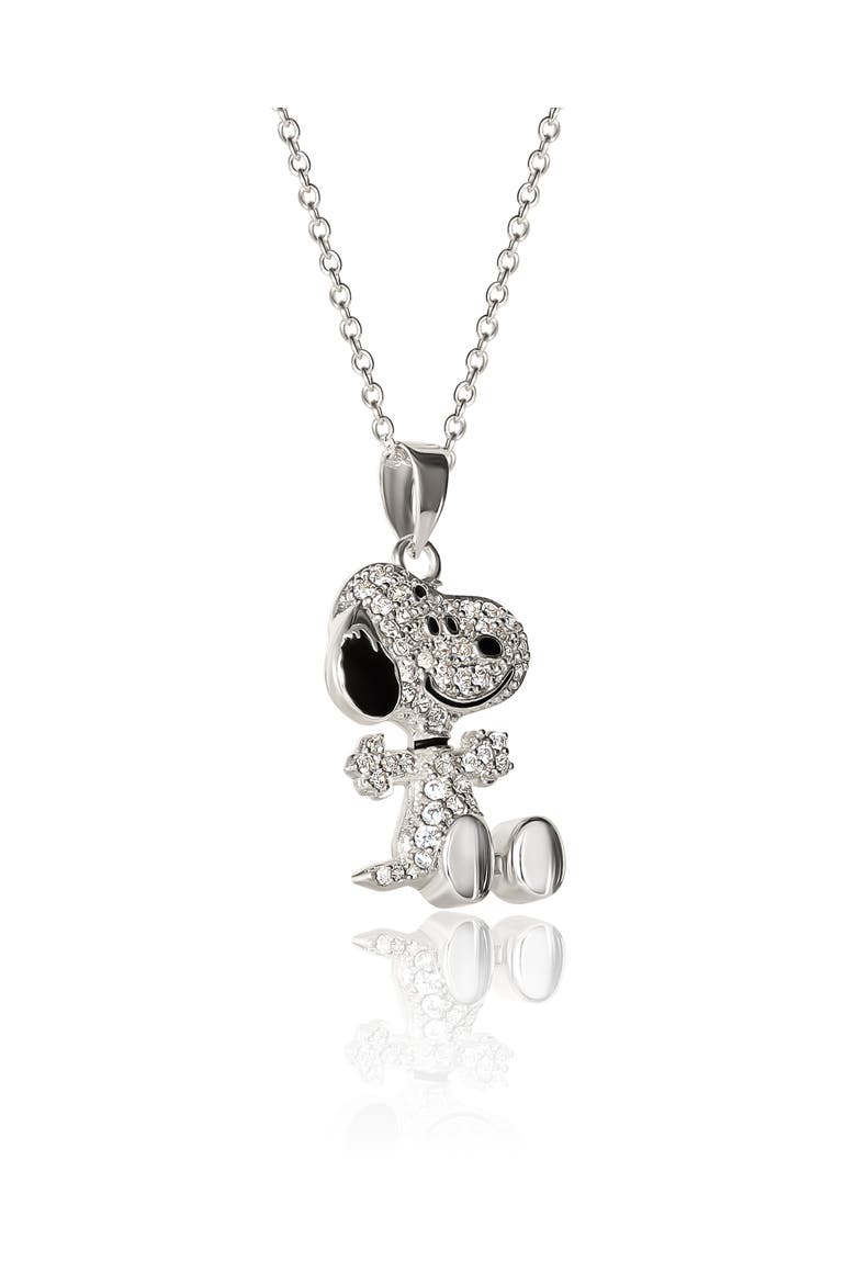 Snoopy Silver Plated 3D Pave Pendent, 18'' Chain, Alternate, color, Silver