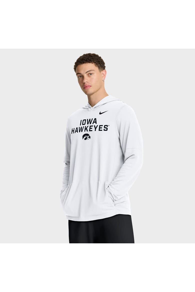 Men's Nike White Iowa Hawkeyes 2025 Sideline Performance Long Sleeve Hoodie T-Shirt, Main, color, White
