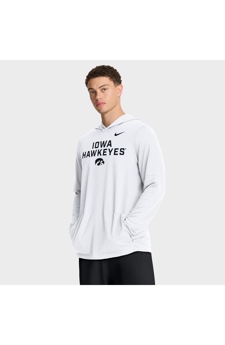 Nike Men's Nike White Iowa Hawkeyes 2025 Sideline Performance Long Sleeve Hoodie T-Shirt, Main, color, White