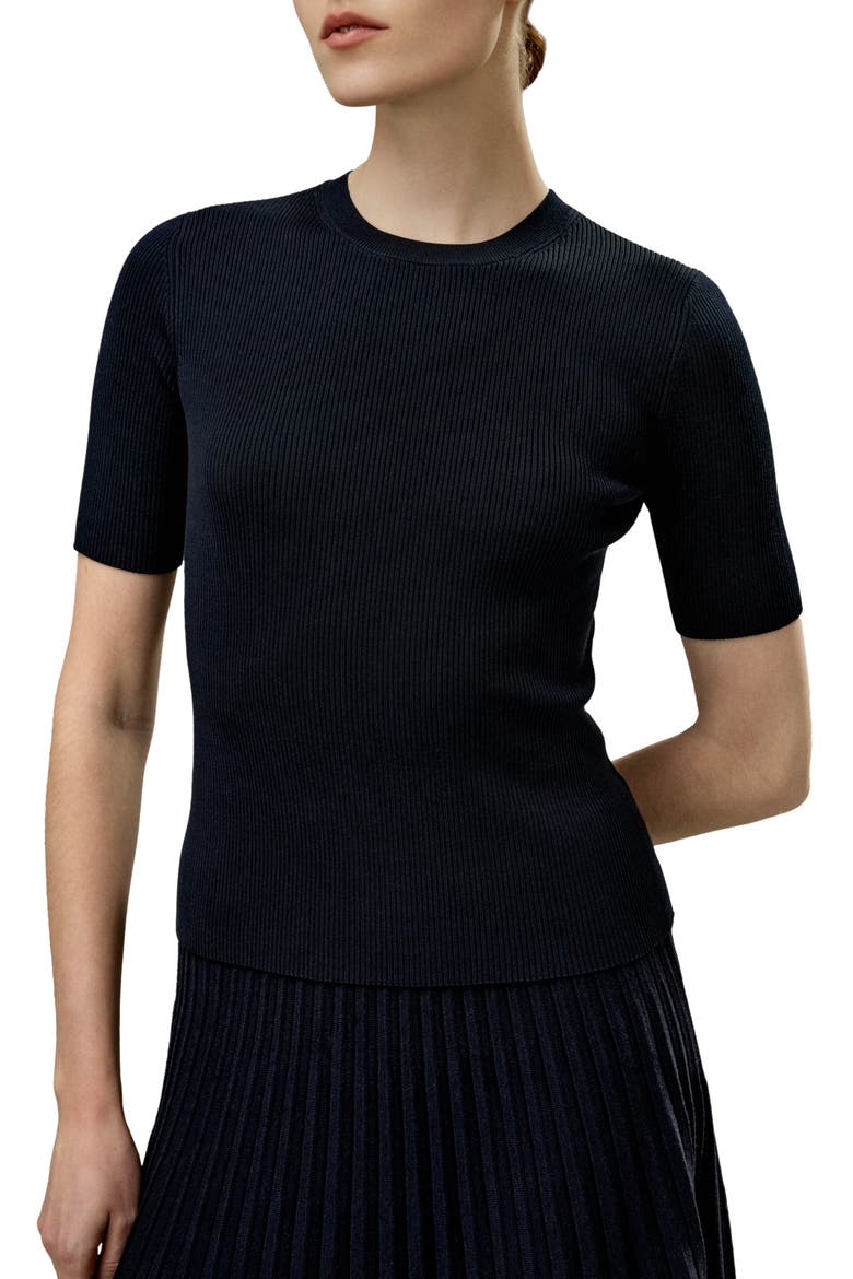 Women's Essential Silk Knit Top, Main, color, Navy Blue