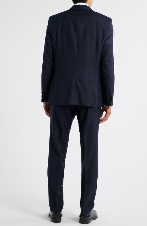 Hugo Boss Boss Huge Slim Fit Windowpane Check Navy Wool Suit In Blue