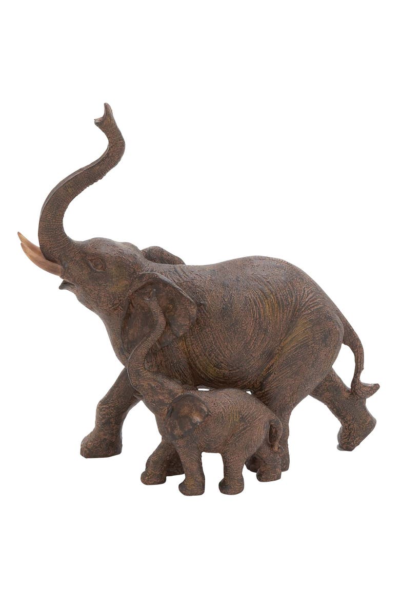 Brown Polystone Eclectic Elephant Sculpture, Main, color, BROWN