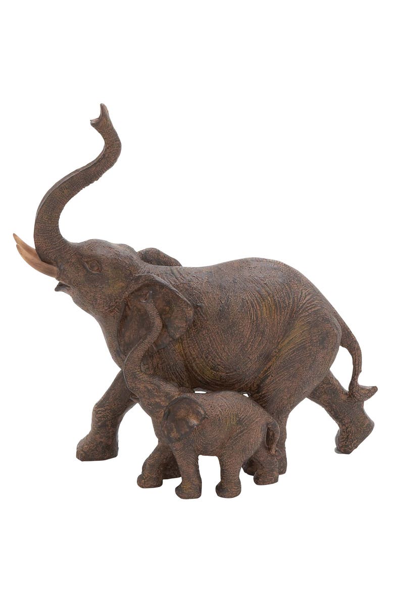WILLOW ROW Brown Polystone Eclectic Elephant Sculpture, Main, color, Brown