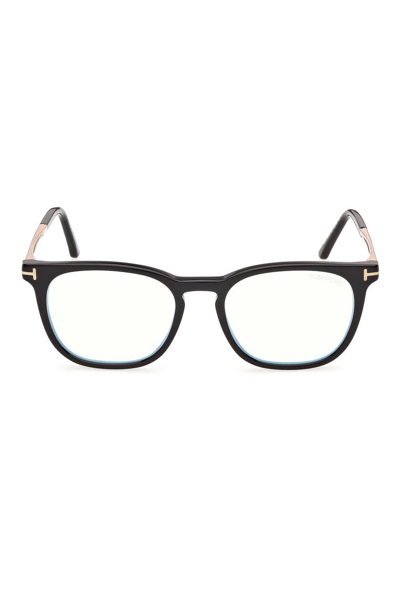 52mm Square Blue Light Blocking Glasses, Main, color, SHINY BLACK ROSE GOLD T LOGO