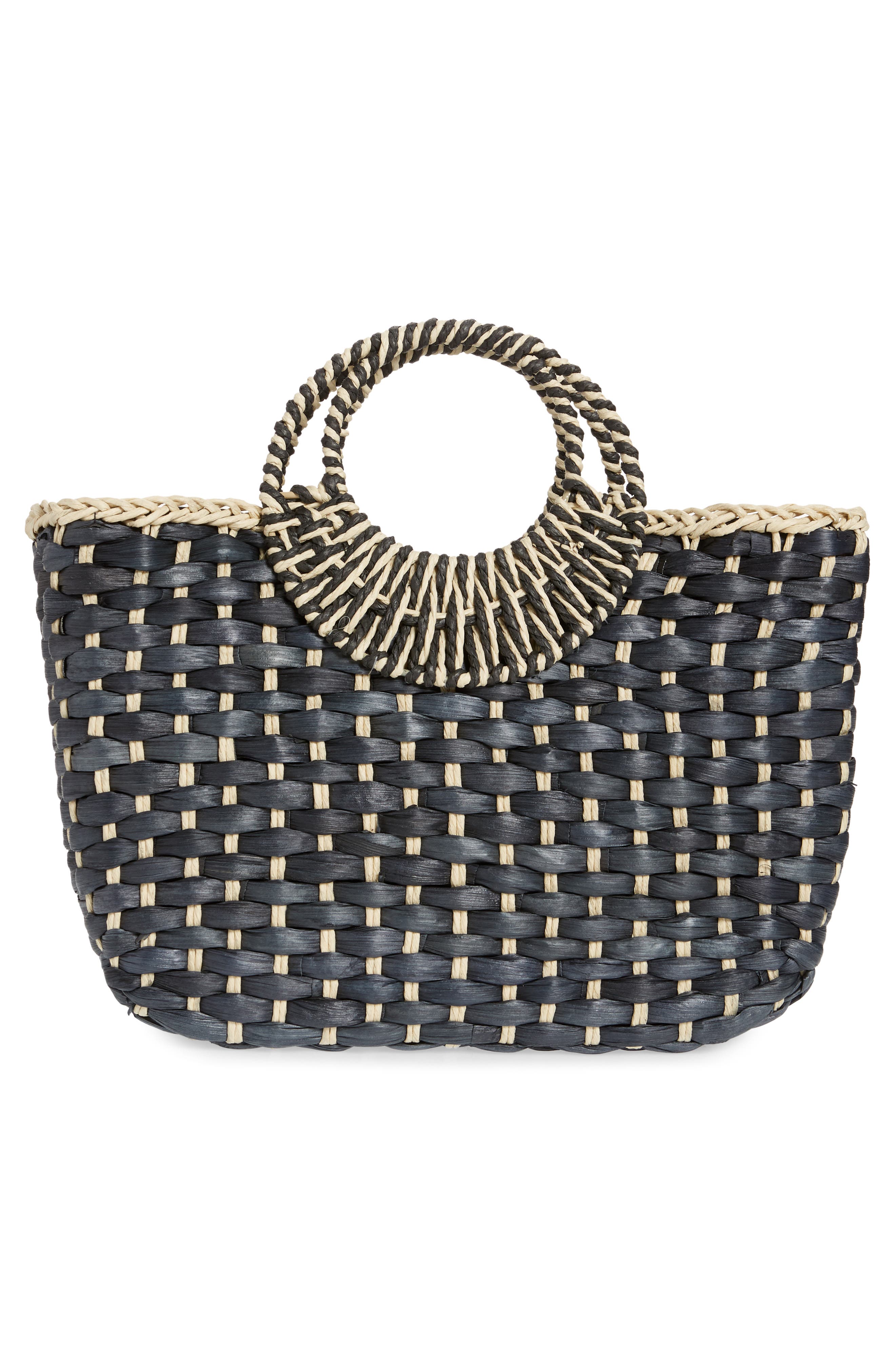 Norah Woven Tote, Alternate, color, BLACK