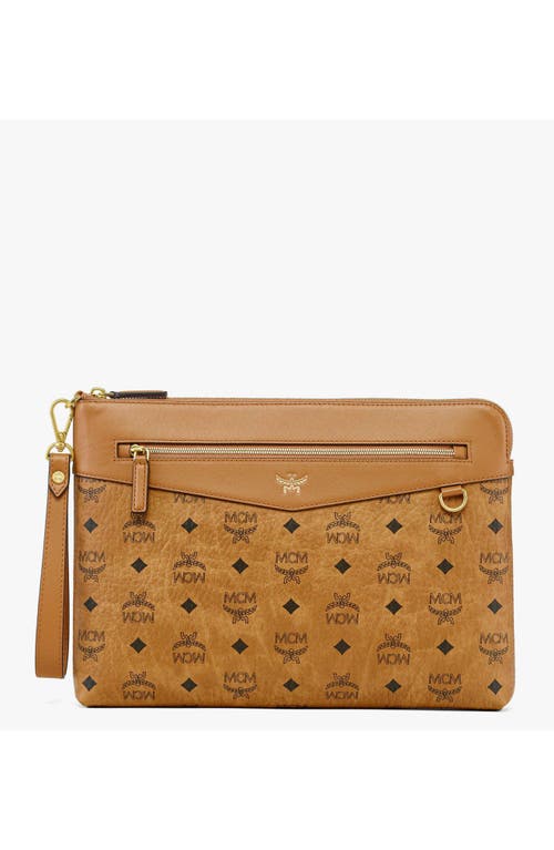 Mcm Diamond Wristlet Pouch In Visetos In Brown