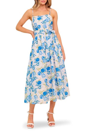 Flying Tomato Tie Waist Fit & Flare Midi Dress In Blue