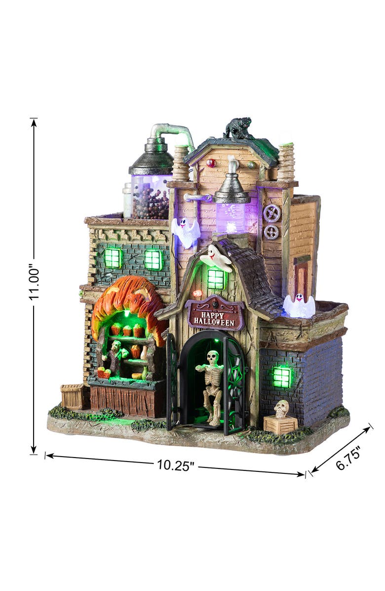 Glitzhome 11"H Lighted Resin Halloween Haunted House Village, Alternate, color, Black