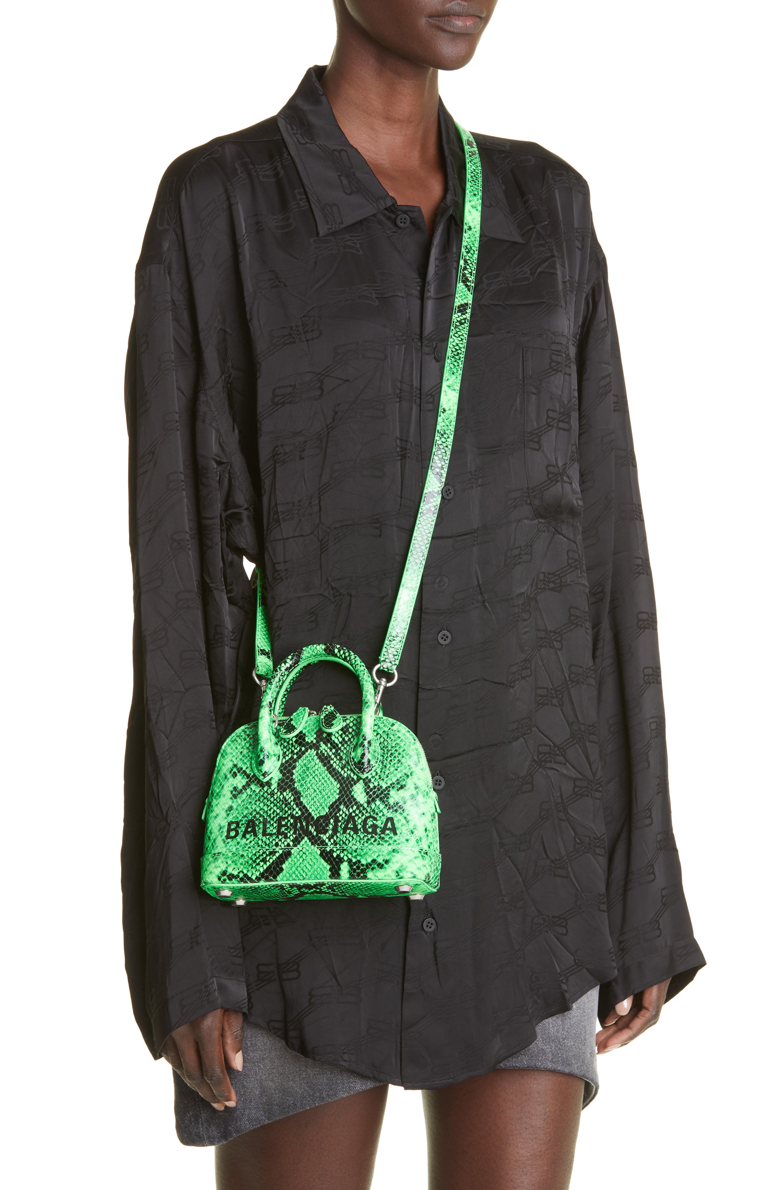Extra Extra Small Ville AJ Snake Embossed Leather Satchel, Alternate, color, FLUO GREEN BLACK