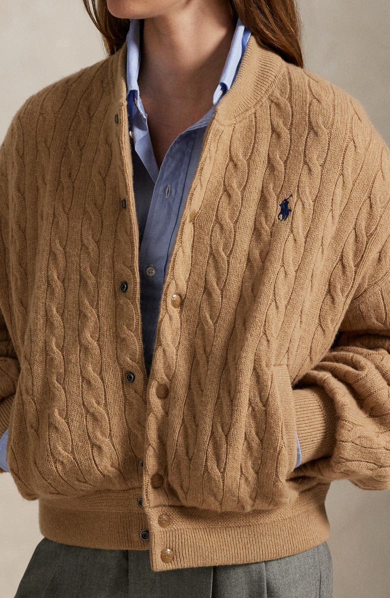 Polo Ralph Lauren Cable Stitch Wool & Cashmere Sweater Bomber, Alternate, color,