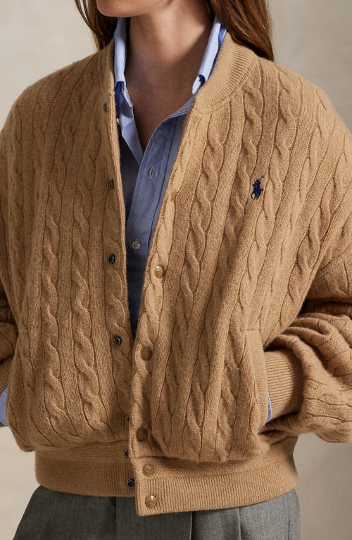 Polo Ralph Lauren Cable Stitch Wool & Cashmere Sweater Bomber In Brown
