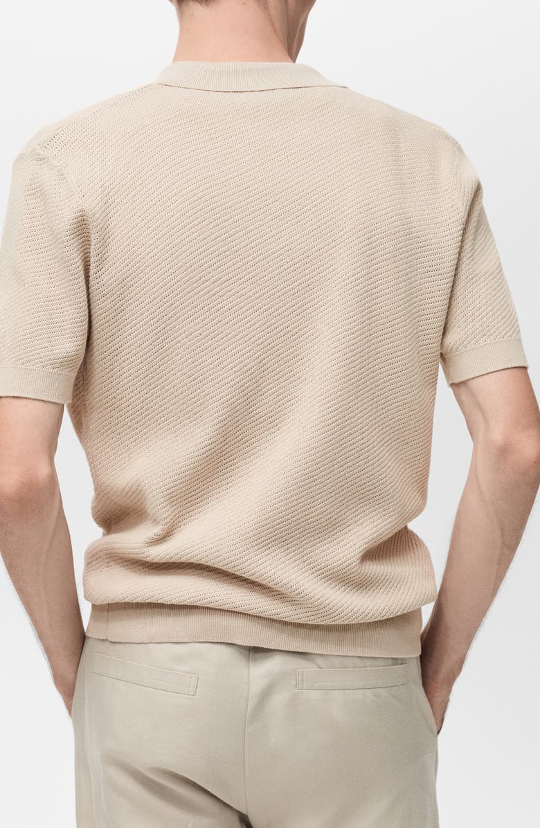 MANGO Openwork Short Sleeve Cotton Button-Up Shirt, Alternate, color, Sand