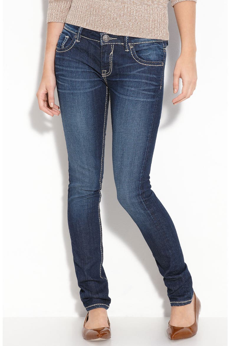 Whipstitch Skinny Jeans, Alternate, color, DARK WASH