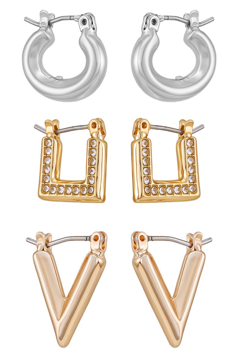 3-Pack Mixed Hoop Earrings, Alternate, color, GOLD TONE