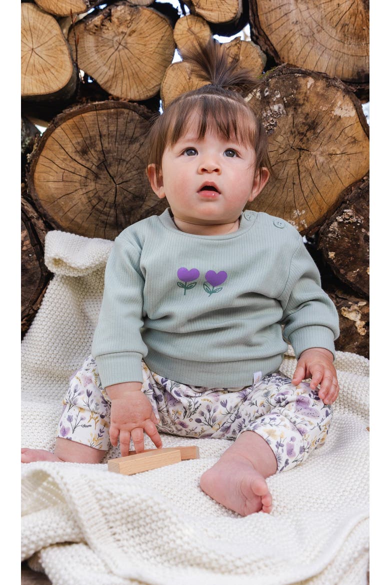 Heart Organic Cotton Coordinated Pants and Long Sleeve Top Set, Alternate, color, Green and Beige Heart Print