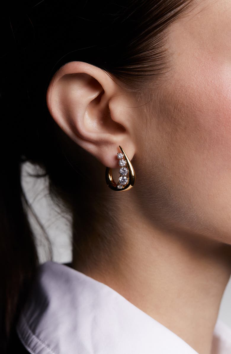 Nadri Phenom Huggie Hoop Earrings, Alternate, color, Gold