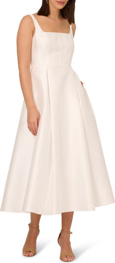 knee length dresses for ladies Desert Flowe Sleeveless Mikado Fit And Flare Midi Dress With V-Back