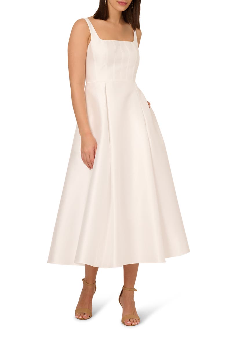adrianna papell mikado midi dress Sleeveless Mikado Fit And Flare Midi Dress With V-Back In Luxe Plum
