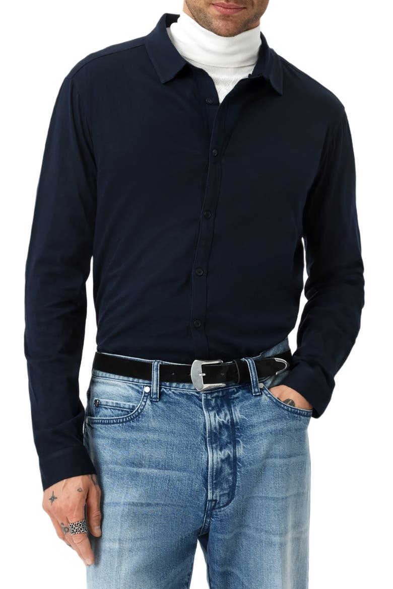 Gareth Organic Cotton Knit Button-Up Shirt, Main, color, NAVY