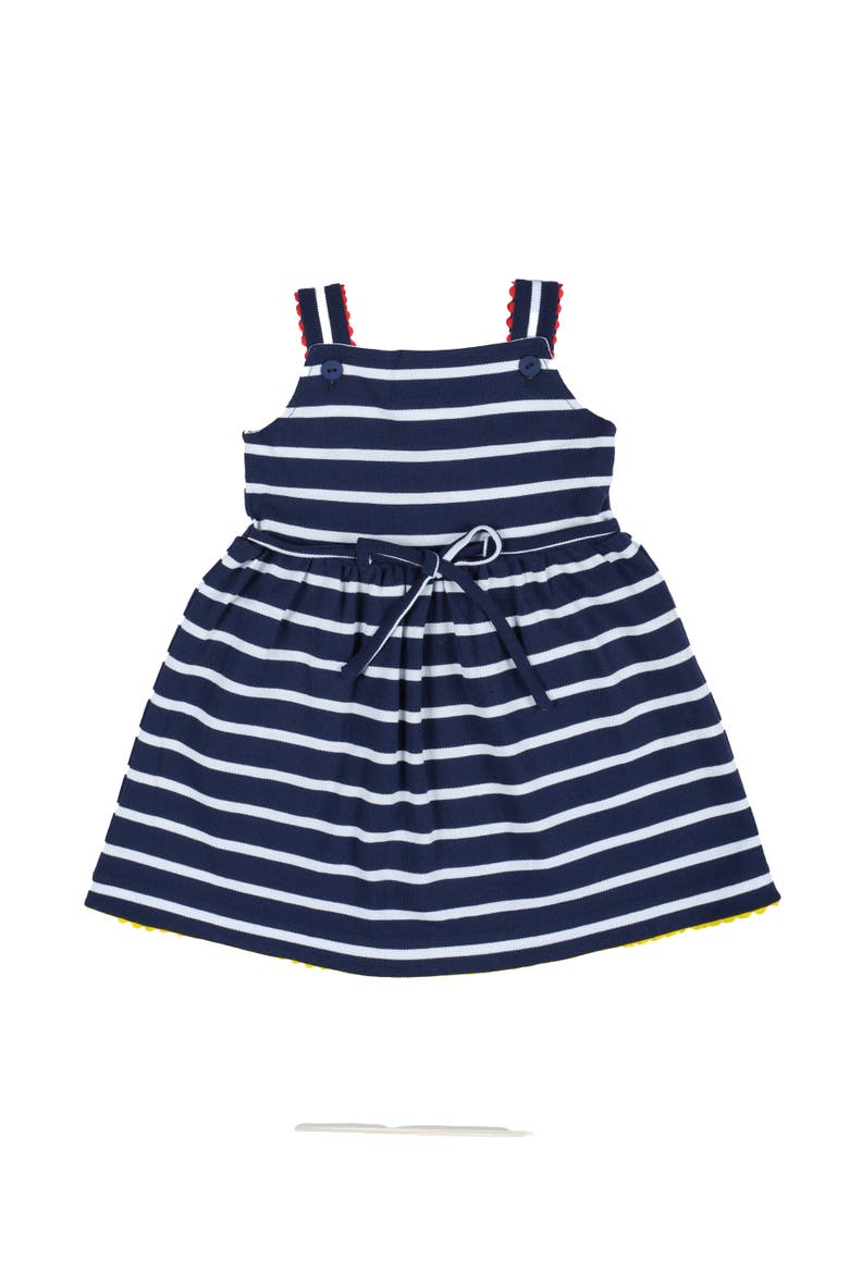 Stripe Knit Dress With Ric Rac And Flowers, Alternate, color, Navy / White