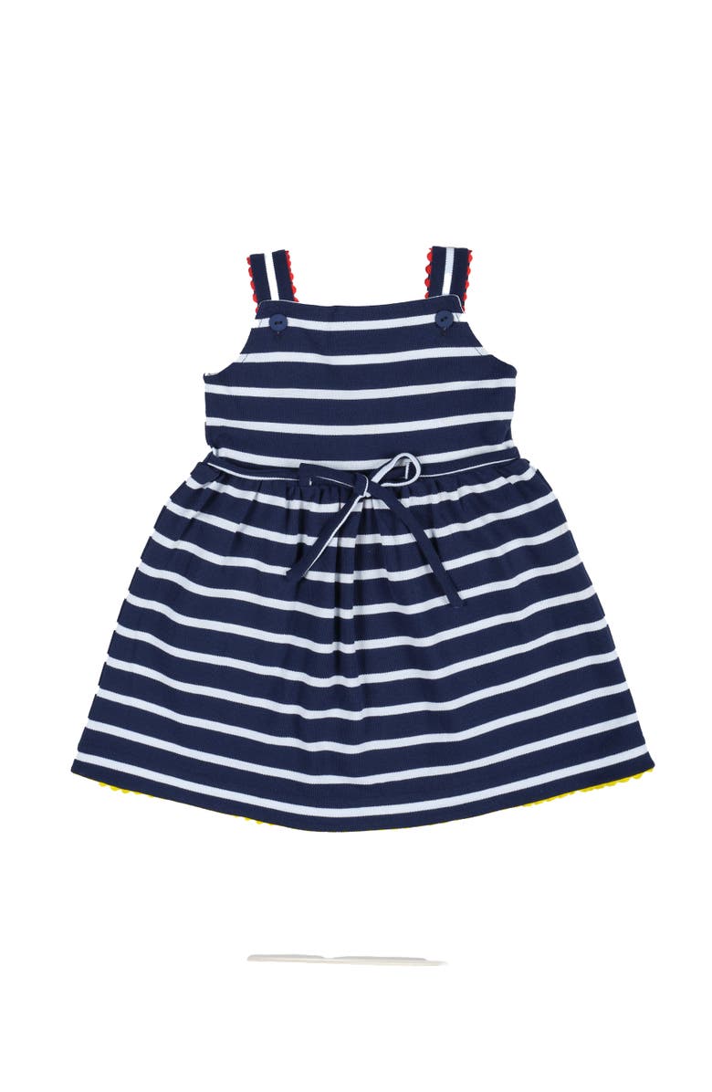 Florence Eiseman Stripe Knit Dress With Ric Rac And Flowers, Alternate, color, Navy / White