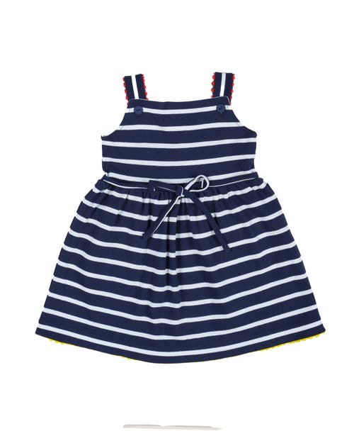 Florence Eiseman Stripe Knit Dress With Ric Rac And Flowers In Navy/white