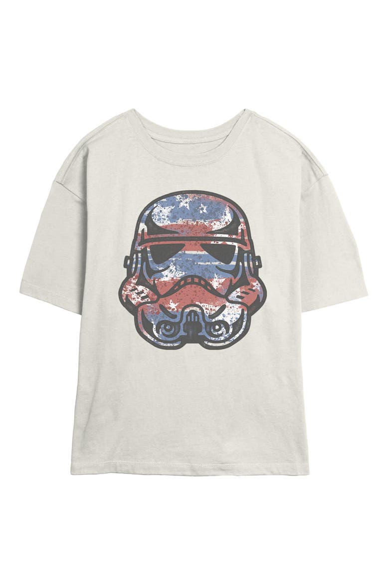 Junior's Patriotic Stormtrooper Short Sleeve Skimmer T-shirt, Main, color, Egret