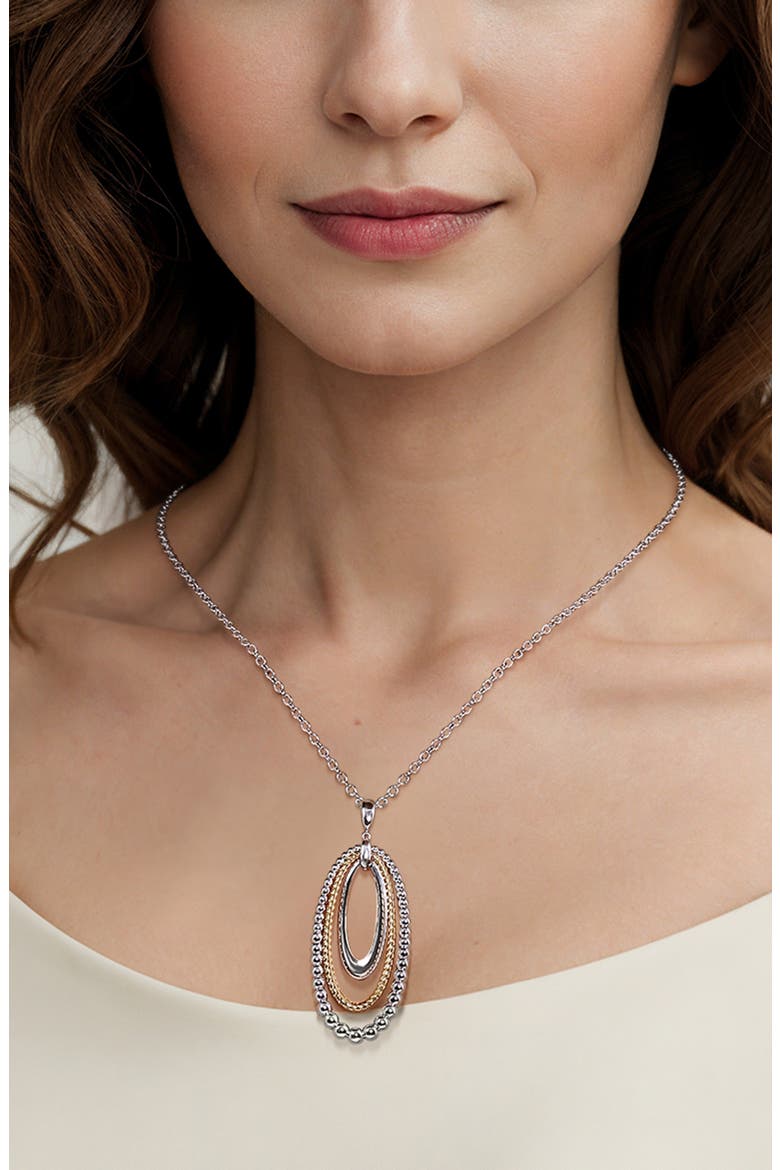 Sterling Silver & 14K Gold Open Pendant Necklace, Alternate, color, SILVER/ 14K YELLOW GOLD
